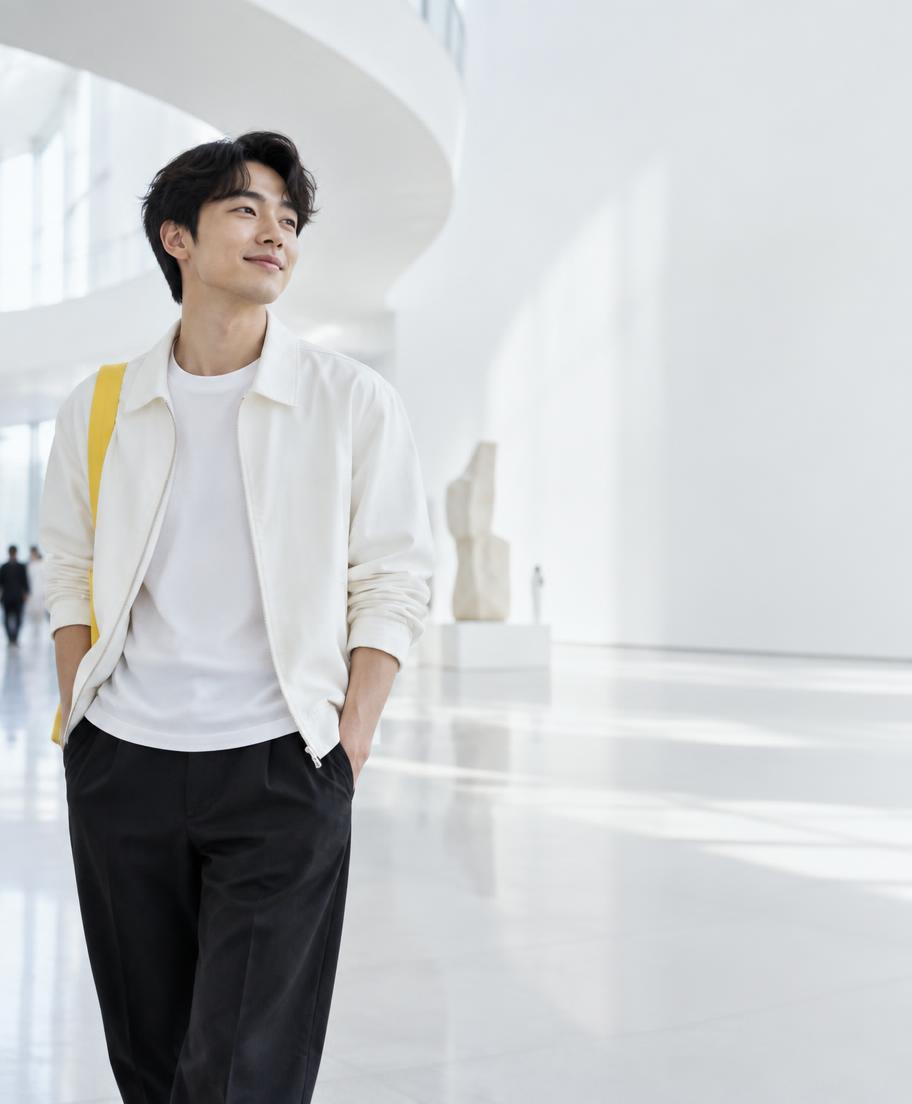A young man in a bright gallery